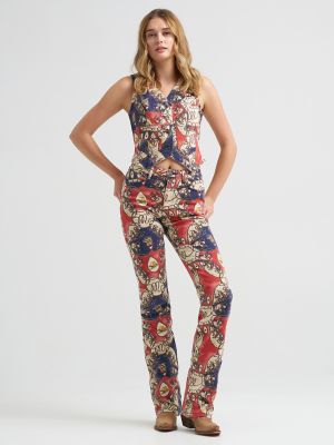 Women's Rodeo Print Denim Vest