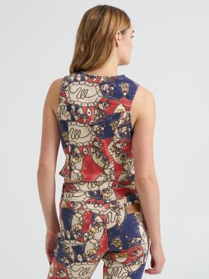 Women's Rodeo Print Denim Vest