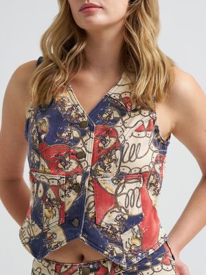 Women's Rodeo Print Denim Vest