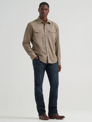 Men's Wrangler Retro&reg; Premium Western Snap Solid Shirt in Tan