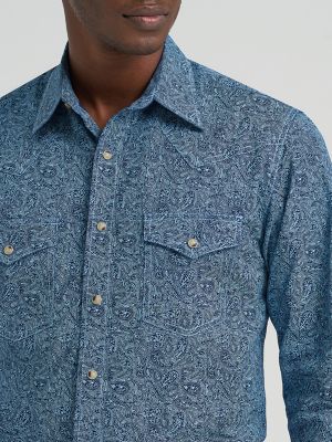 Men's 20X&reg; Competition Advanced Comfort Long Sleeve Two Pocket Western Snap Shirt in Navy Paisley alternative view 3