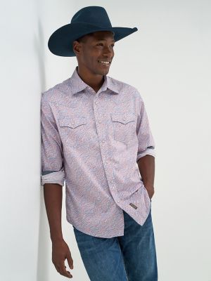 Men's Wrangler Retro&reg; Premium Long Sleeve Western Snap Printed Shirt in Americana Paisley
