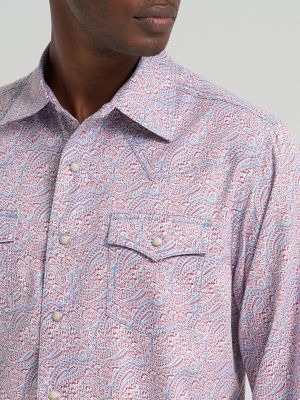 Men's Wrangler Retro&reg; Premium Long Sleeve Western Snap Printed Shirt in Americana Paisley
