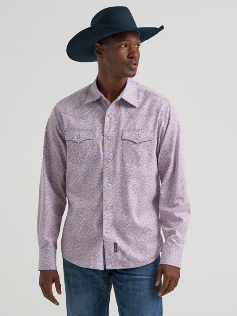 Мужские рубашки Wrangler Men's Wrangler Retro® Premium Long Sleeve Western Snap Printed Shirt