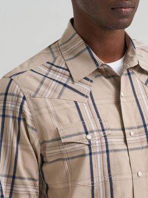 Men's Wrangler Retro&reg; Premium Long Sleeve Western Snap Plaid Shirt in Tan Plaid