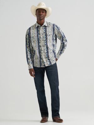 Men's Wrangler Retro&reg; Premium Long Sleeve Western Snap Printed Shirt in Striped Paisley
