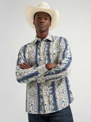 Men's Wrangler Retro&reg; Premium Long Sleeve Western Snap Printed Shirt in Striped Paisley