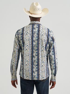 Men's Wrangler Retro&reg; Premium Long Sleeve Western Snap Printed Shirt in Striped Paisley