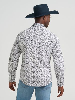 Men's Wrangler Retro&reg; Premium Long Sleeve Western Snap Printed Shirt in Navy Flower