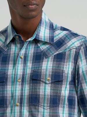 Mens Retro Premium LS Western Snap Plaid Shirt:Midnight Plaid:XL alternative view 3