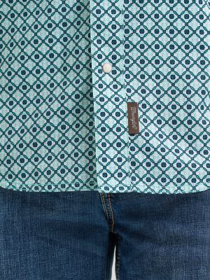Men's Wrangler Retro&reg; Premium Long Sleeve Western Snap Printed Shirt in Turquoise Diamond