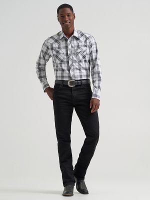 Men's Wrangler Retro&reg; Long Sleeve Sawtooth Snap Pocket Western Shirt in Black White
