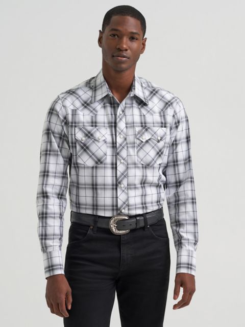 Мужские рубашки Wrangler Men's Wrangler Retro® Long Sleeve Sawtooth Snap Pocket Western Shirt