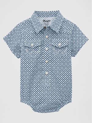 Baby Boy Short Sleeve Western Snap Bodysuit in Blue Roads