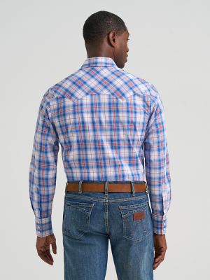 Mens Retro Long Sleeve Plaid Snap Shirt:Daisy Blue:L alternative view 2