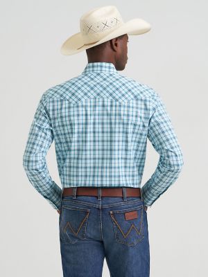 Men's Wrangler Retro&reg; Long Sleeve Sawtooth Snap Pocket Western Shirt in Seaside Turquosie