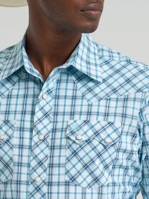 Men's Wrangler Retro&reg; Long Sleeve Sawtooth Snap Pocket Western Shirt in Seaside Turquosie