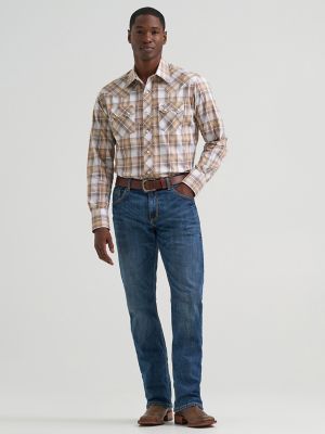 Men's Wrangler Retro&reg; Long Sleeve Sawtooth Snap Pocket Western Shirt in Dark Taupe