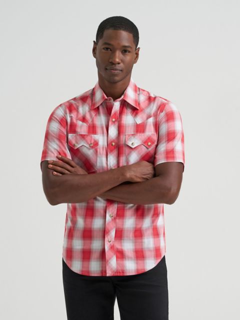 Мужские рубашки Wrangler Men's Wrangler Retro® Short Sleeve Sawtooth Pocket Western Snap Shirt