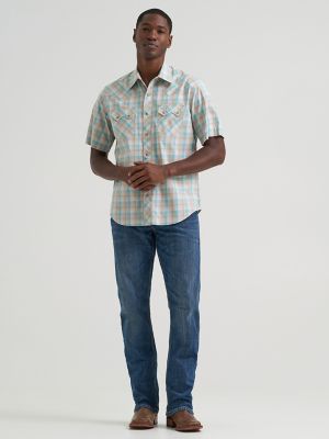 Men's Wrangler Retro&reg; Short Sleeve Sawtooth Pocket Western Snap Shirt in Tan Light alternative view