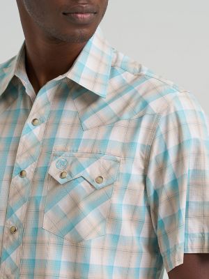 Men's Wrangler Retro&reg; Short Sleeve Sawtooth Pocket Western Snap Shirt in Tan Light alternative view 3