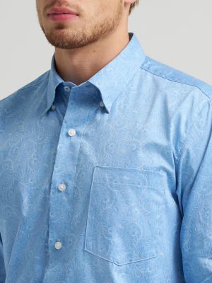 Men's Cody Johnson One Pocket Button Down Shirt in Dusty Blue Leaf alternative view 3