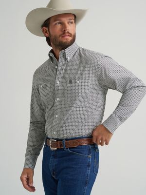 Wrangler&reg; George Strait&trade; Long Sleeve Button Down Two Pocket Shirt in Grey Board