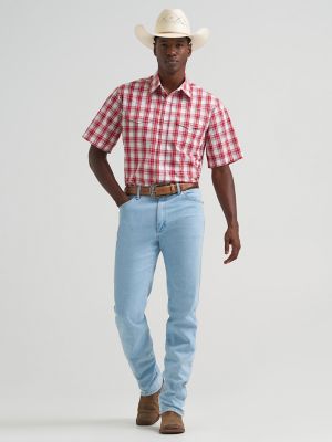 Men's Wrinkle Resist Short Sleeve Western Snap Plaid Shirt in Picnic Blanket alternative view
