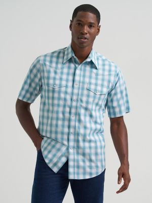 Men's Wrinkle Resist Short Sleeve Western Snap Plaid Shirt from Wrangler - $39.99