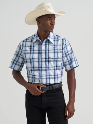 Men's Wrinkle Resist Short Sleeve Western Snap Plaid Shirt from Wrangler - $39.99