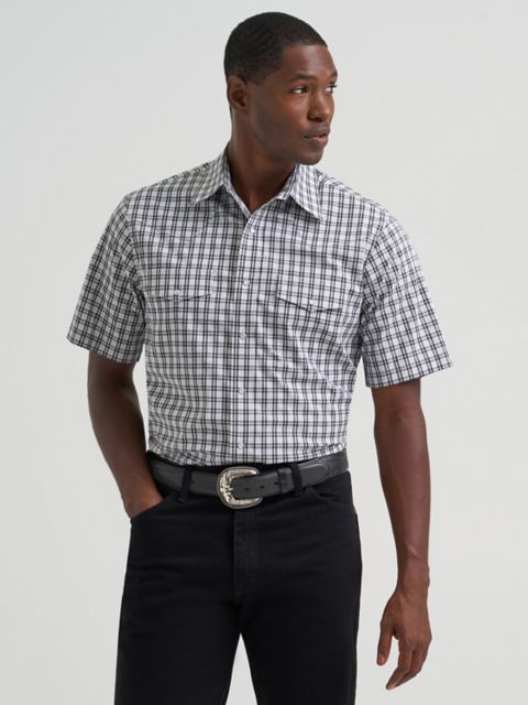 Мужские рубашки Wrangler Men's Wrinkle Resist Short Sleeve Western Snap Plaid Shirt