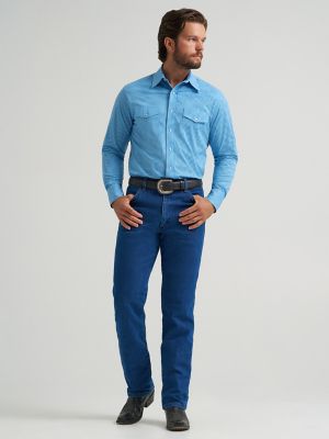 Men's Wrinkle Resist Long Sleeve Western Snap Plaid Shirt in Blue Bold