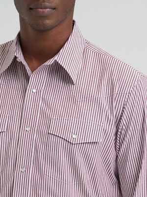 Men's Wrinkle Resist Long Sleeve Western Snap Stripe Shirt