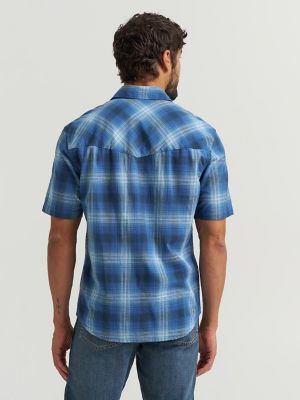 Men's Plaid Short Sleeve Snap Shirt in True Navy