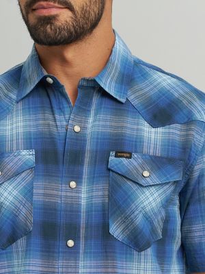 Men's Plaid Short Sleeve Snap Shirt in True Navy