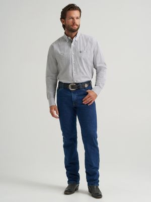 Wrangler&reg; George Strait&trade; Long Sleeve Button Down Two Pocket Shirt in Charcoal Madras