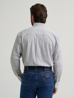 Wrangler&reg; George Strait&trade; Long Sleeve Button Down Two Pocket Shirt in Charcoal Madras