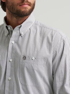 Wrangler&reg; George Strait&trade; Long Sleeve Button Down Two Pocket Shirt in Charcoal Madras