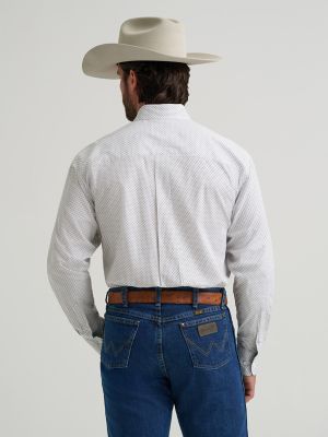 Wrangler&reg; George Strait&trade; Long Sleeve Button Down One Pocket Shirt in White Waves