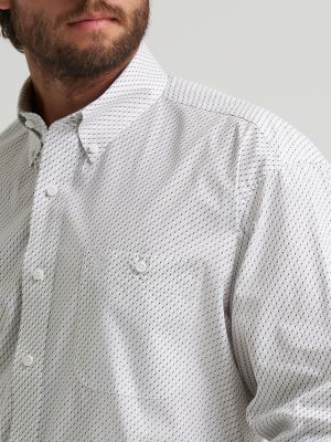 Wrangler&reg; George Strait&trade; Long Sleeve Button Down One Pocket Shirt in White Waves