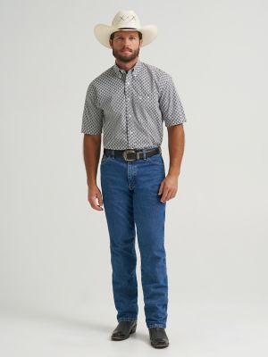 Wrangler&reg; George Strait&trade; Short Sleeve One Pocket Button Down Shirt in Grey Medallions