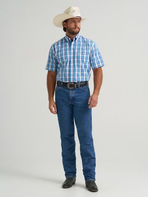 Wrangler&reg; George Strait&trade; Short Sleeve One Pocket Button Down Shirt in Big Blue Plaid