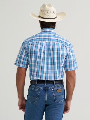Wrangler&reg; George Strait&trade; Short Sleeve One Pocket Button Down Shirt in Big Blue Plaid