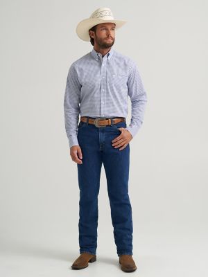 Wrangler&reg; George Strait&trade; Long Sleeve Button Down One Pocket Shirt in Blue Windows