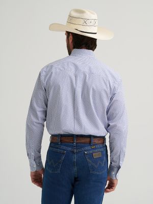 Wrangler&reg; George Strait&trade; Long Sleeve Button Down One Pocket Shirt in Blue Windows