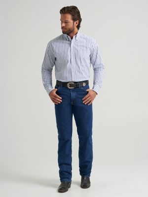 Wrangler&reg; George Strait&trade; Long Sleeve Button Down One Pocket Shirt in Striped Blue