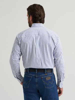 Wrangler&reg; George Strait&trade; Long Sleeve Button Down One Pocket Shirt in Striped Blue
