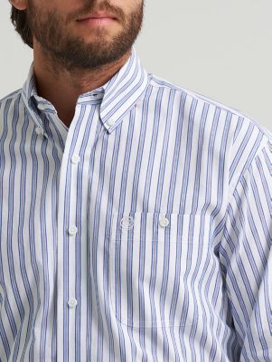 Wrangler&reg; George Strait&trade; Long Sleeve Button Down One Pocket Shirt in Striped Blue
