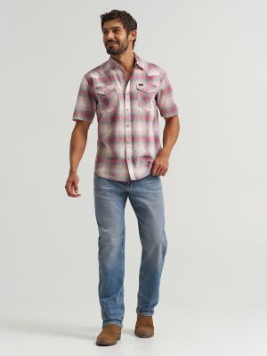 Mens Plaid Short Sleeve Snap Shirt:American Beauty:M alternative view