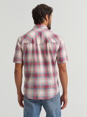Mens Plaid Short Sleeve Snap Shirt:American Beauty:M alternative view 3
